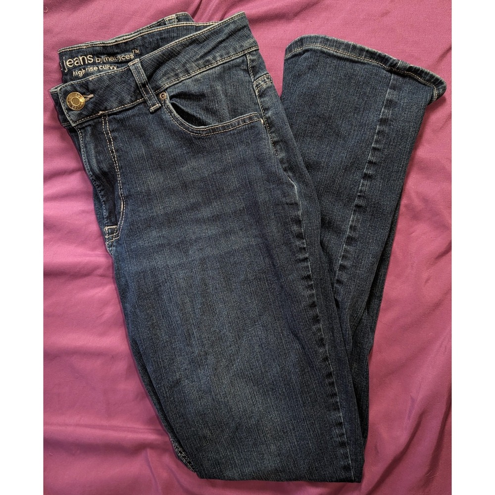 M Jeans Maurices Natural Fading High Rise Curvy Strait Leg Dark Blue 14W Short